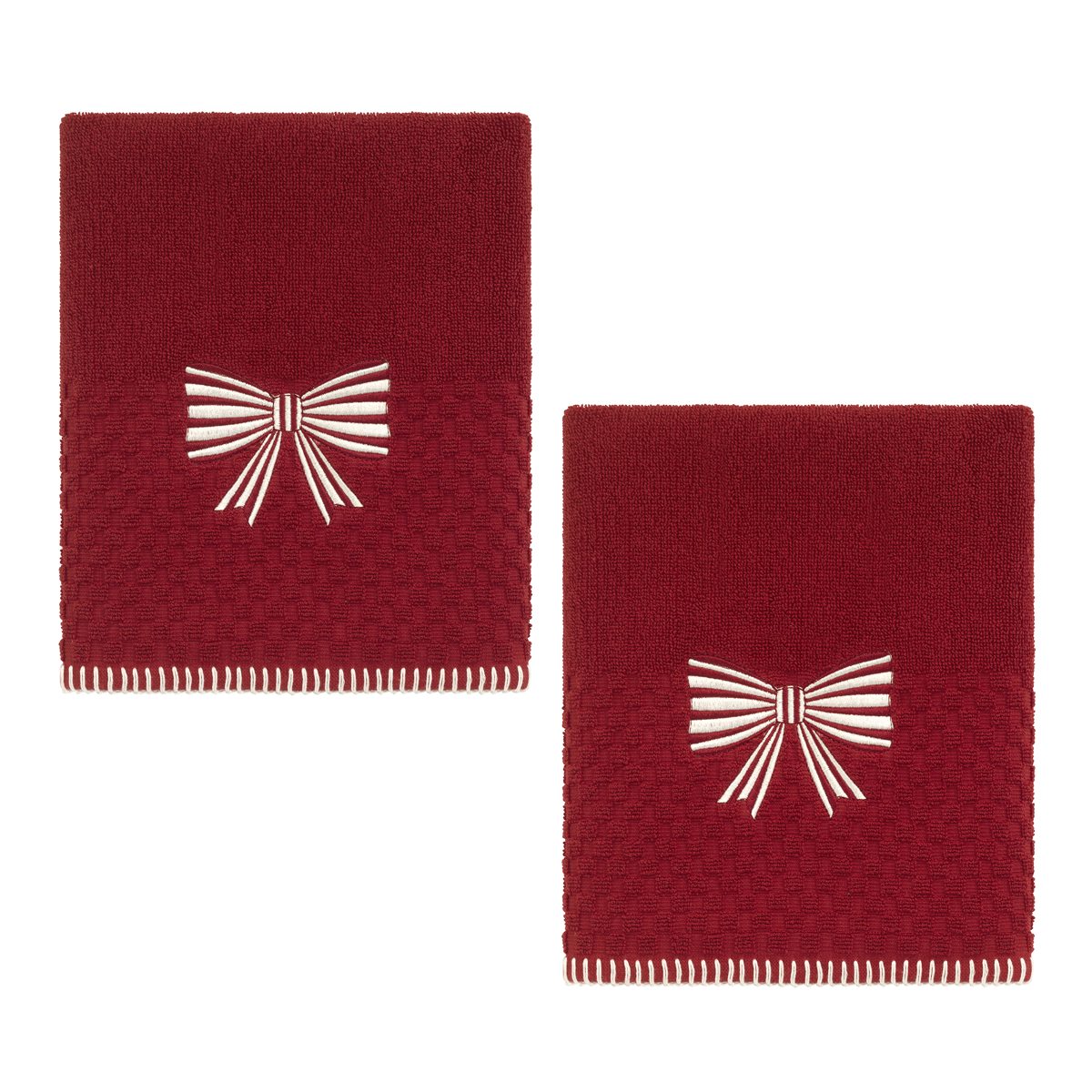Avanti Striped Bow Cotton Decorative Hand Towel, 2-Pack - Red
