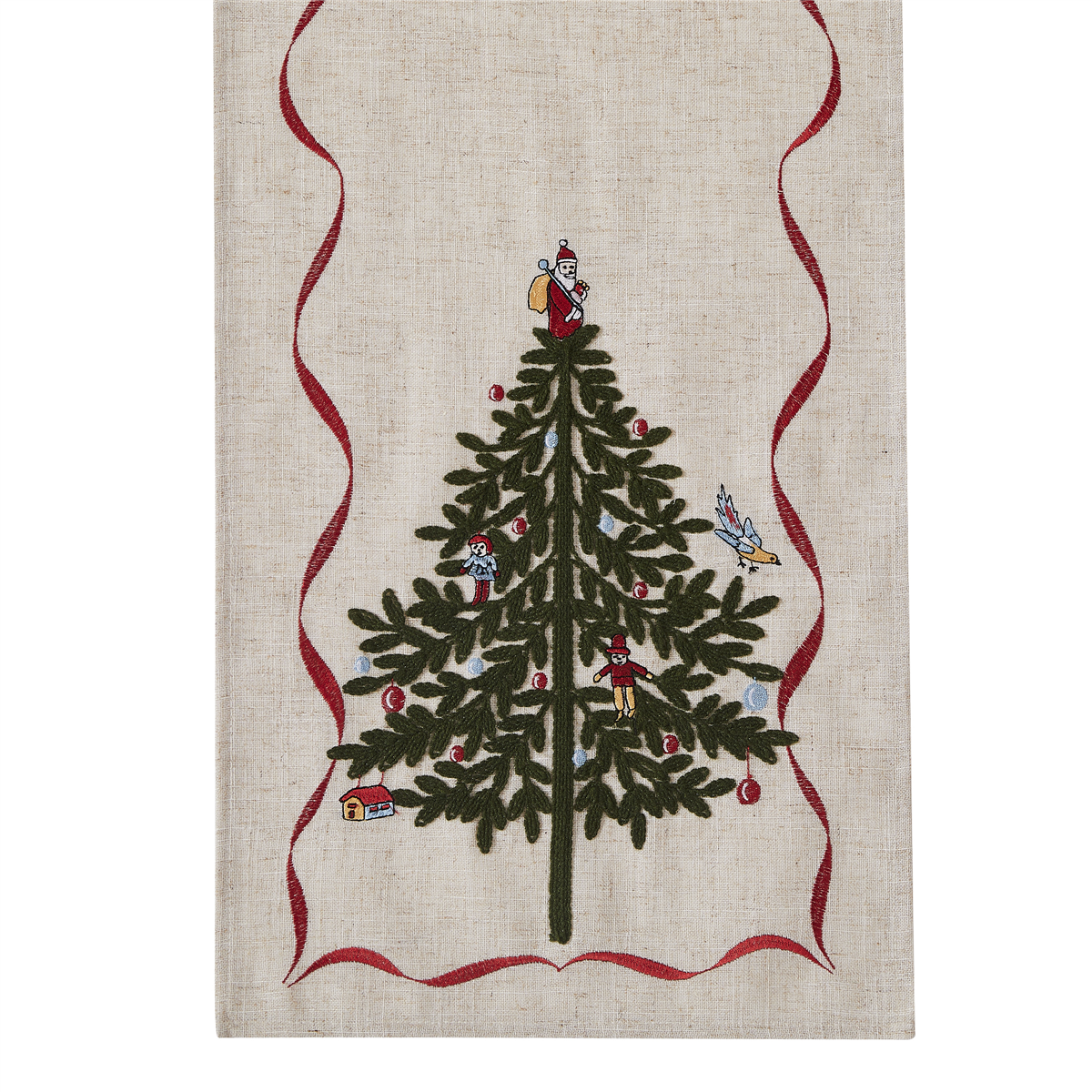 Spode Holiday Tree Table Runner, 14" x 72" - Ivory, Green