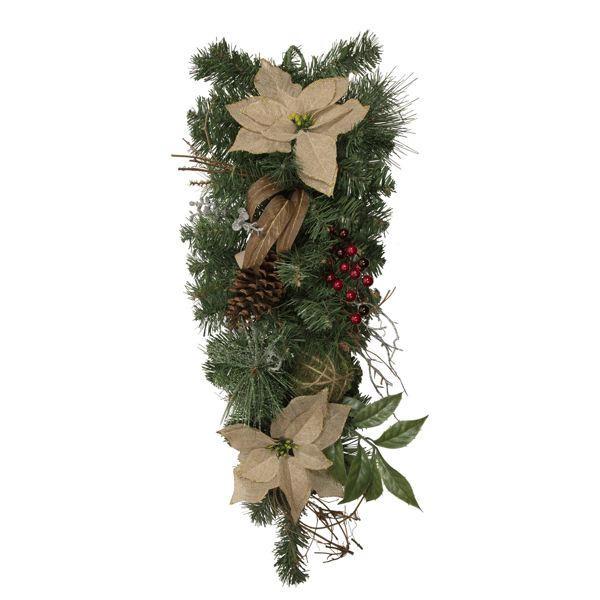 Northlight 28in. Pine Berry & Poinsettia Christmas Teardrop Swag