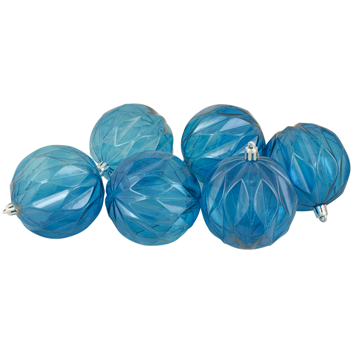 Set of 6 Transparent Blue Rhombus Cut Shatterproof Christmas Ball Ornaments 3", One Size, Blue