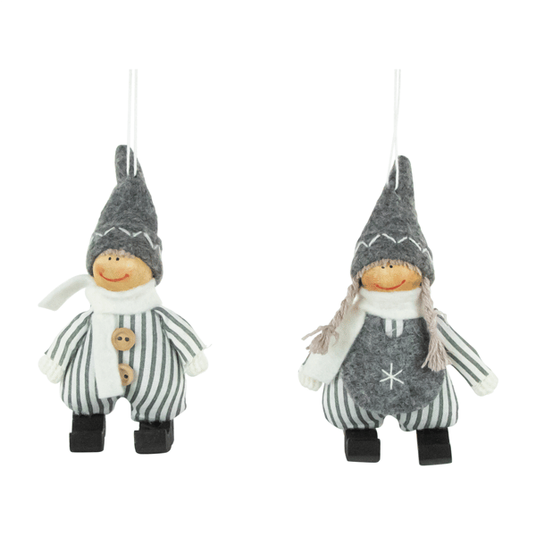 Northlight Plush Striped Boy & Girl Christmas Ornaments- Set of 2