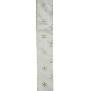 Northlight Gold & White Snowflake Printed Christmas Wired Ribbon
