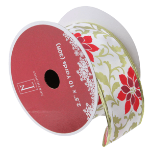 Northlight 12ct. Poinsettia Print Gold Wired Craft Ribbon Spools