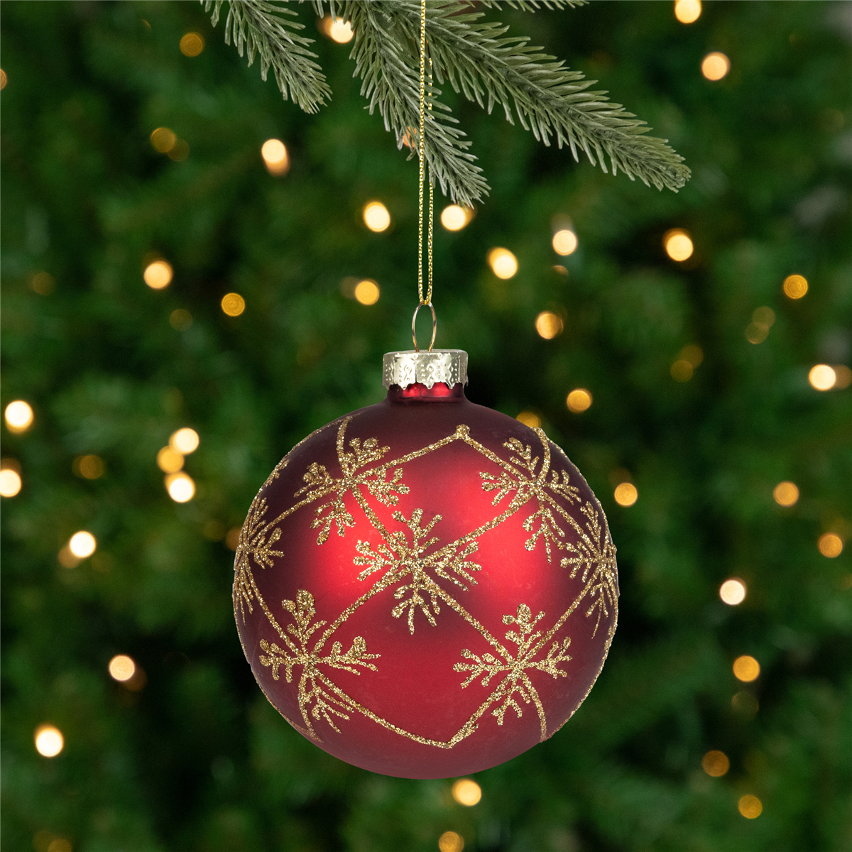 32635571 Burgundy Red with Gold Glitter Snowflakes Mercury Glass Ball Christmas Ornament, 3.25 in.