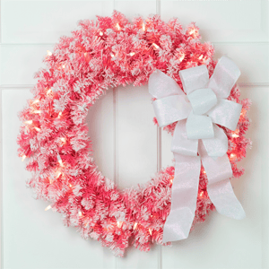 Northlight 24in. Pre-Lit Flocked Pink Artificial Christmas Wreath alternate view