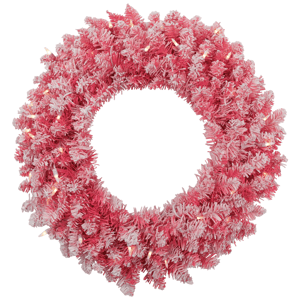 Northlight 24in. Pre-Lit Flocked Pink Artificial Christmas Wreath