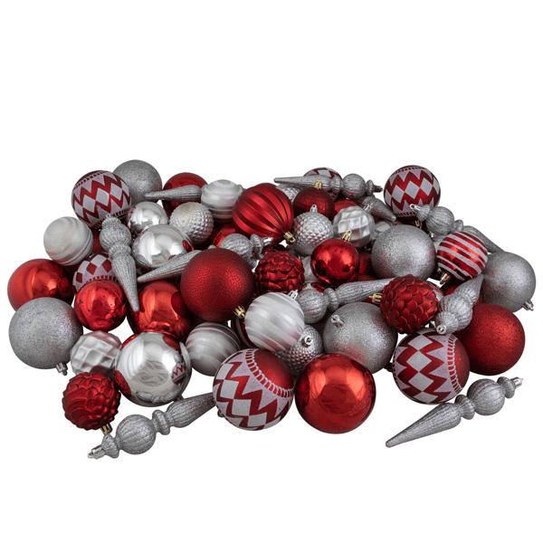 Northlight 75ct. Red & Silver Christmas Ball & Finial Ornaments