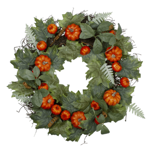 Northlight 24in. Maple & Fern Leaves with Pumpkins Wreath