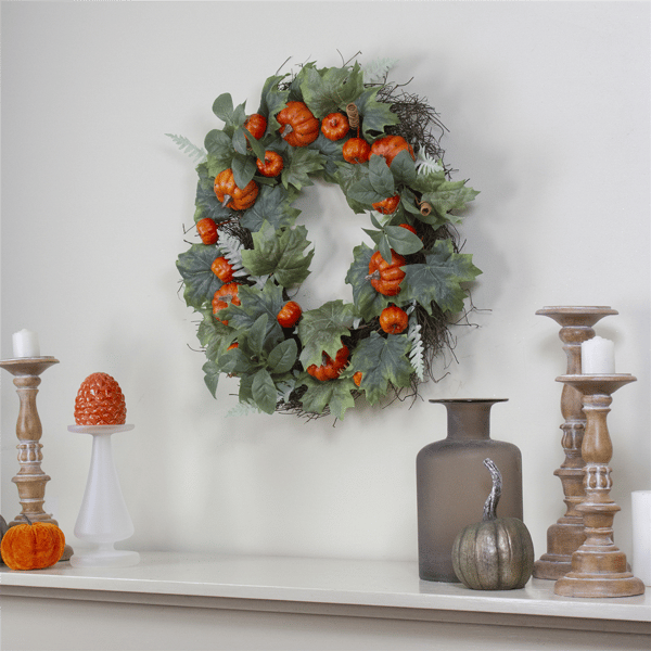 Northlight 24in. Maple & Fern Leaves with Pumpkins Wreath alternate view