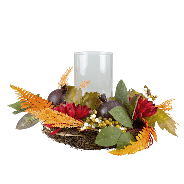 Northlight Mums with Pomegranate Candle Holder Centerpiece
