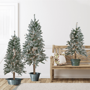 Northlight Pre-Lit Slim Flocked Alpine Christmas Trees - Set of 3