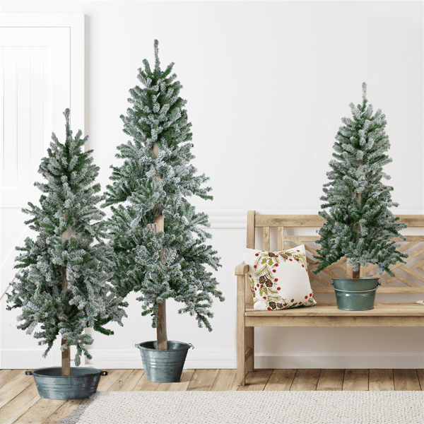 Northlight Slim Flocked Alpine Christmas Trees - Set of 3
