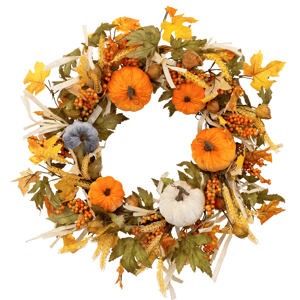 Northlight 24in. Velvet Pumpkins & Wheat Fall Harvest Wreath