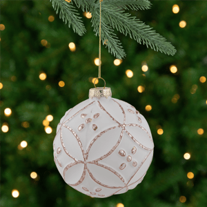 Northlight White Embossed Floral Matte Glass Christmas Ornament
