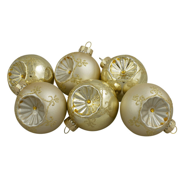 Northlight 6ct Gold 2-Finish Retro Reflector Glass Ball Ornaments