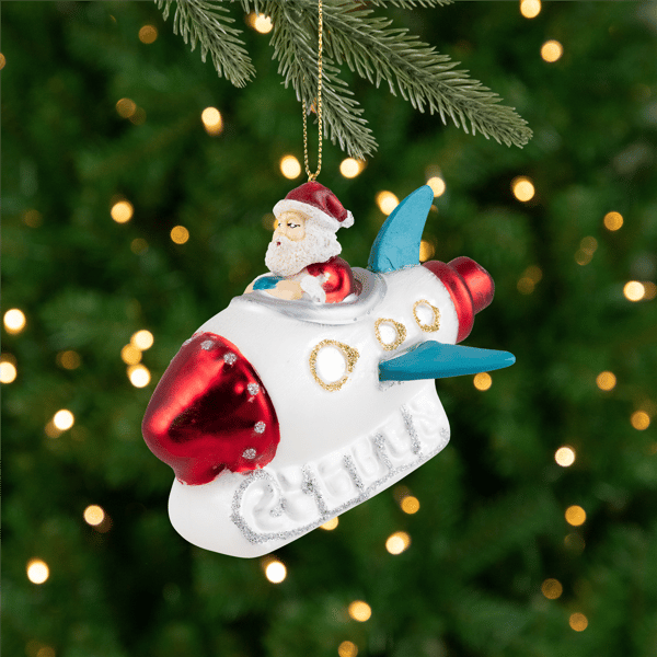 Northlight Santa in a Rocket Ship Glass Christmas Ornament