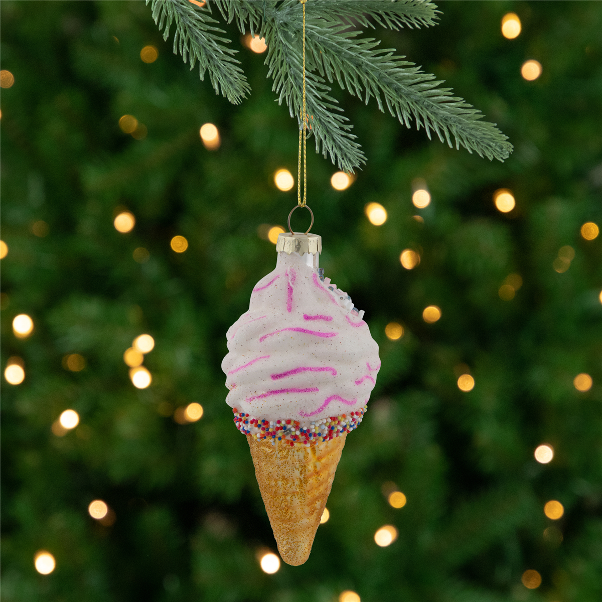 Northlight 4in. Vanilla Ice Cream Cone Glass Christmas Ornament