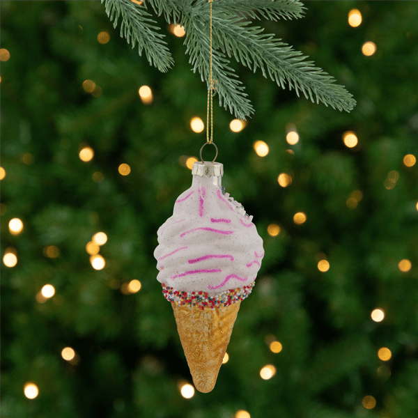 Northlight 4in. Vanilla Ice Cream Cone Glass Christmas Ornament