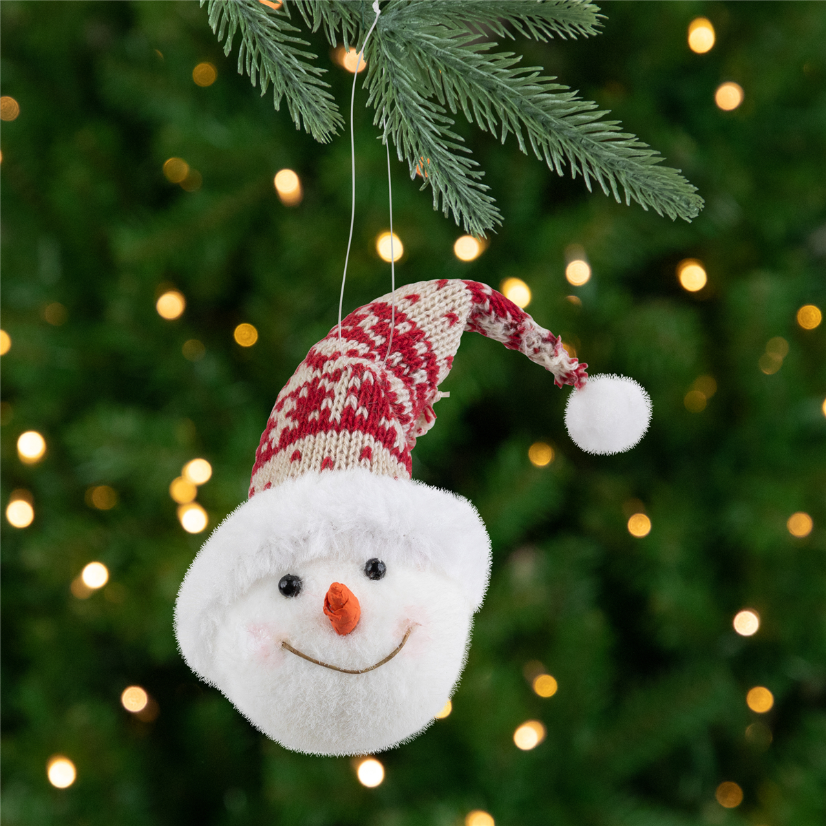34300507 7 in. Smiling Snowman Head Wearing A Winter Hat Christmas Ornament