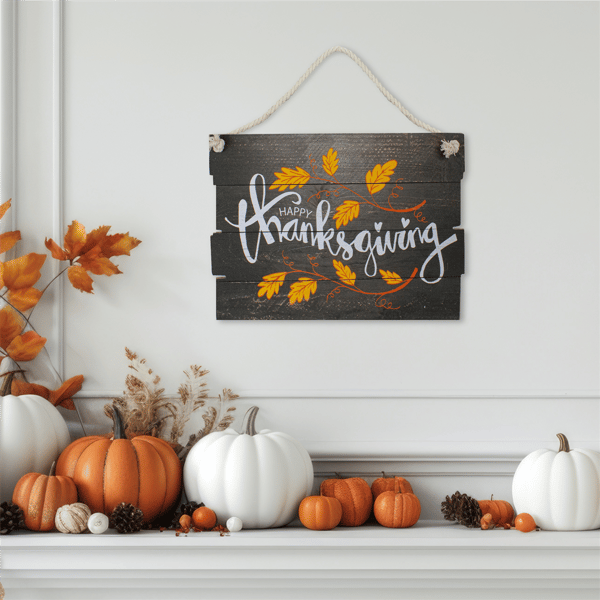 Northlight 15in. Wooden 'Happy Thanksgiving' Hanging Wall Sign alternate view