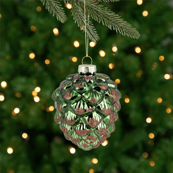 Northlight Pine Cone with Glitter Glass Christmas Ornament