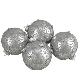 Northlight 4ct. Glittered Floral Christmas Glass Ball Ornaments