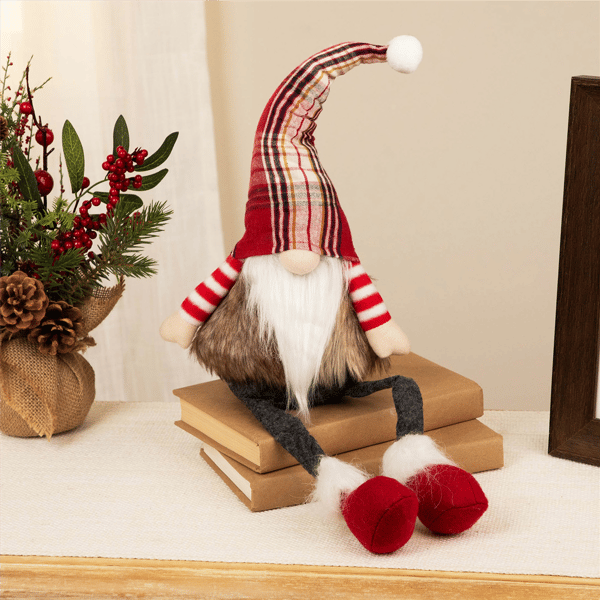 Northlight Plaid Gnome with Dangling Legs Christmas Figure