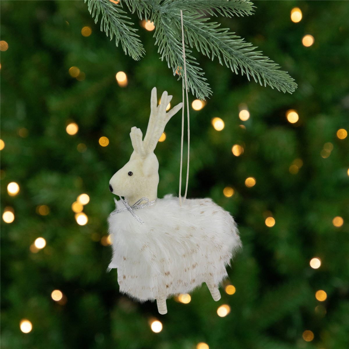 34314317 8 in. Reindeer Christmas Ornament, White & Beige