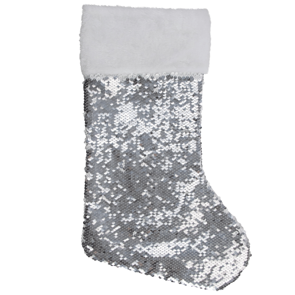 Northlight White & Silver Sequin Christmas Stocking With Cuff