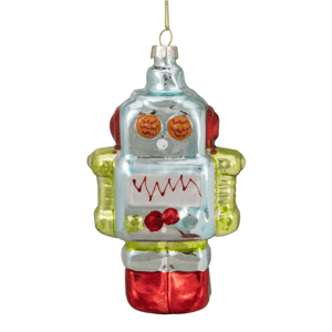 Northlight 5in. Silver & Green Robot Glass Christmas Ornament