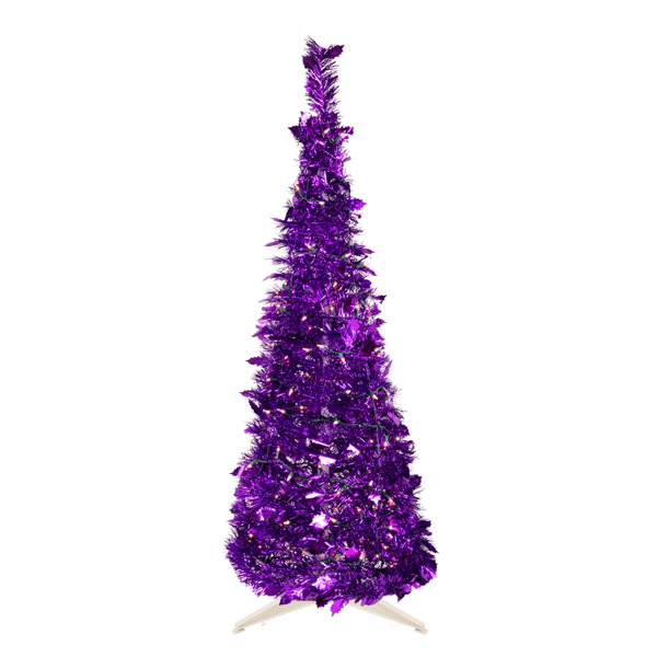 Northlight 6ft. Pre-Lit Purple Tinsel Pop-Up Christmas Tree