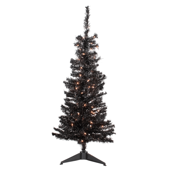 Northlight 4ft. Pre-Lit Black Artificial Tinsel Christmas Tree