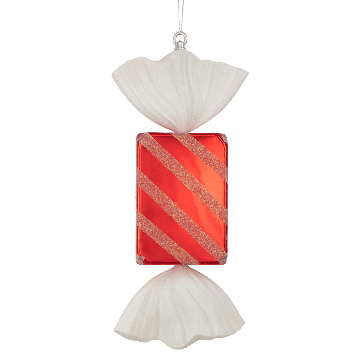 34891295 18 in. Red & White Wrapped Candy with Glitter Shatterproof Commercial Christmas Ornament