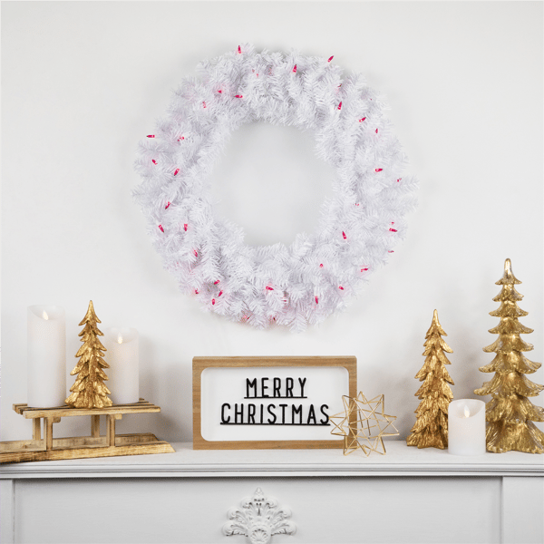 Northlight Pre-Lit Woodbury Pine Pink Lights Christmas Wreath
