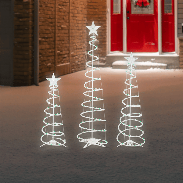 Northlight Green Lighted Spiral Christmas Trees - Set of 3