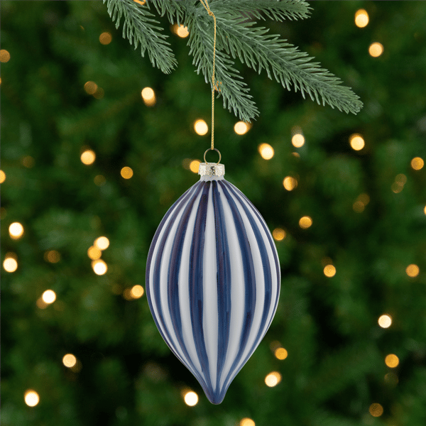 Northlight Blue & White Striped Finial Glass Christmas Ornament
