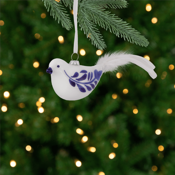 Northlight 6.5in. White & Blue Bird Glass Christmas Ornament