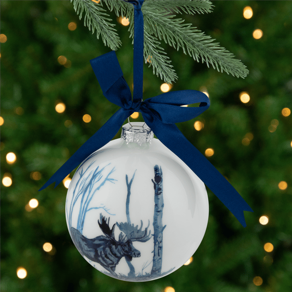 Northlight White & Blue Moose Glass Christmas Ball Ornament