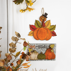 Northlight 16.5in. Give Thanks Fall Harvest Pumpkin Wall Sign alternate view