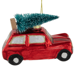 Northlight Station Wagon with Tree Glass Christmas Ornament