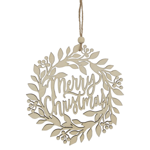 Northlight 8in. Natural Merry Christmas Wooden Wreath Ornament