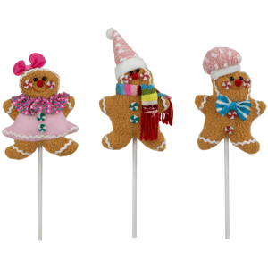 Northlight Plush Gingerbread Christmas Picks - Set of 3