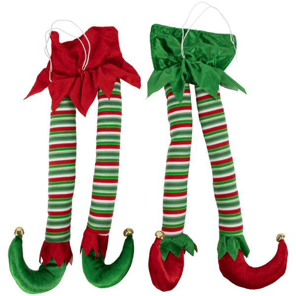 Northlight Striped Plush Elf Legs Christmas Decorations -Set of 2