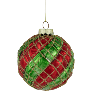 Northlight 4ct. Glitter Lattice Striped Christmas Ball Ornaments