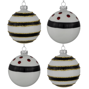 Northlight 4ct. Shiny White & Black Striped Christmas Ornaments