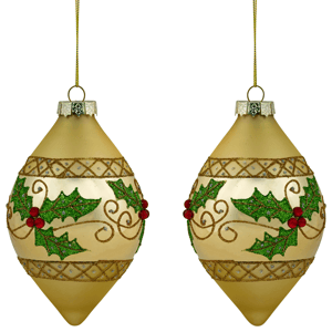 Northlight 2pc. Golden Glitter Holly Finial Christmas Ornaments