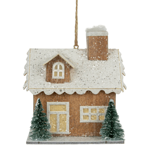 Northlight Lighted Rustic Beige House Christmas Ornament