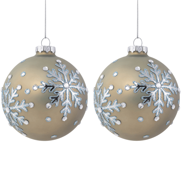 Northlight 2pk. Pale Gold Snowflakes Christmas Glass Ornaments