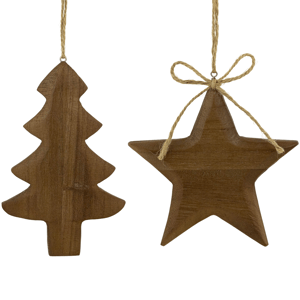 Northlight Tree & Star Wooden Christmas Ornaments - Set of 2