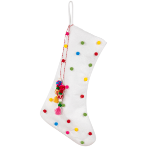 Northlight 20in. White Christmas Stocking with Pom-Poms